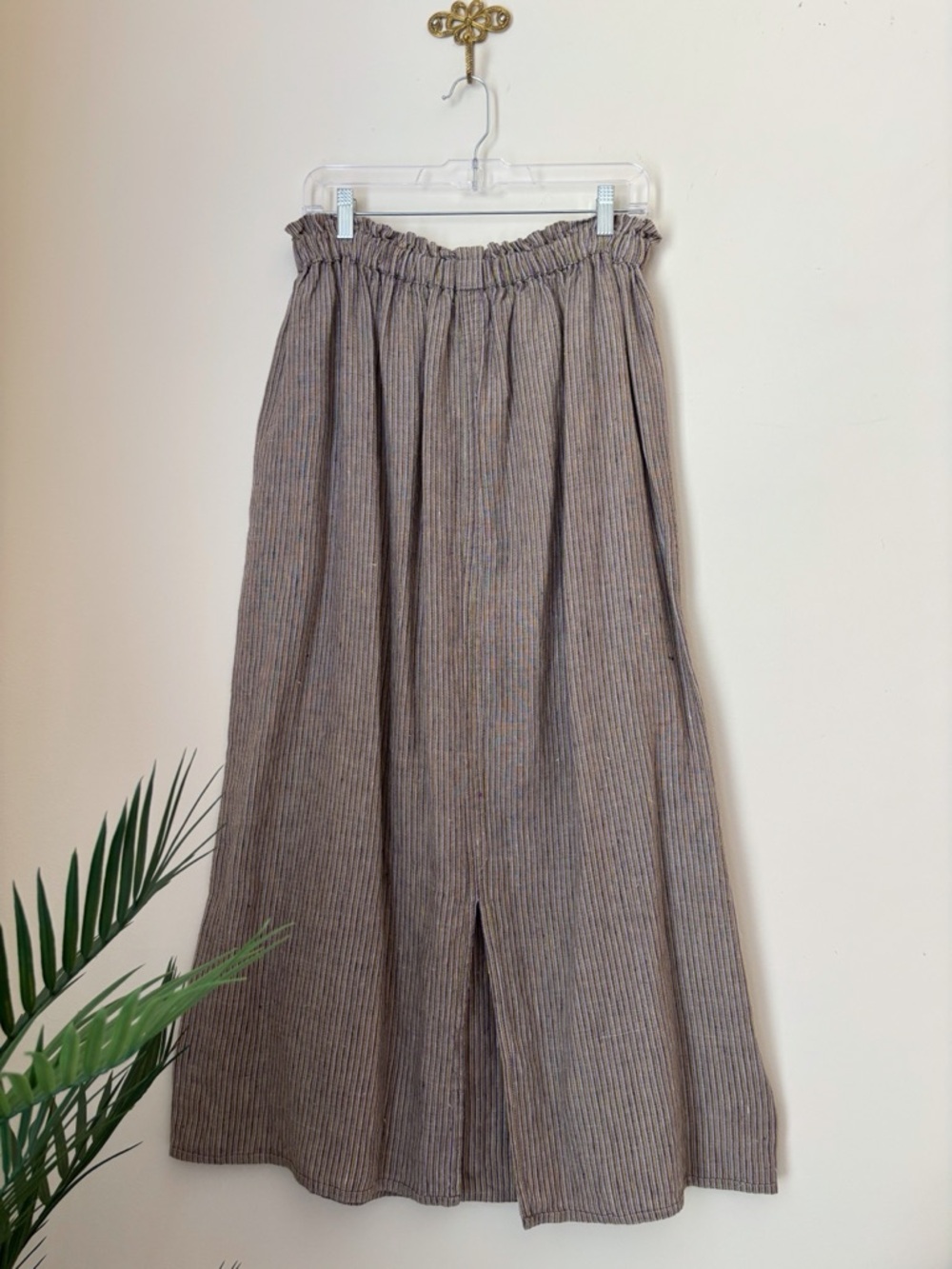 FLAX Vintage Striped Linen Patch Pocket Maxi Skirt Large Coastal Grandma - Picture 4 of 6